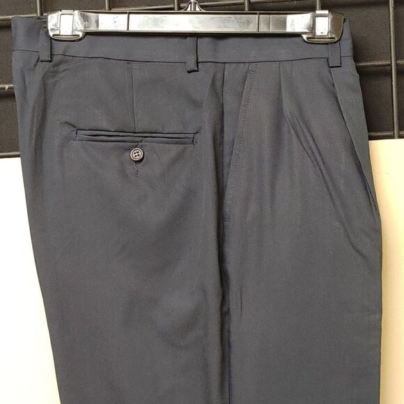 ST. PATRICK NAVY POLY/RAYON PLEATED DRESS SLACK. - Picture 4 of 7
